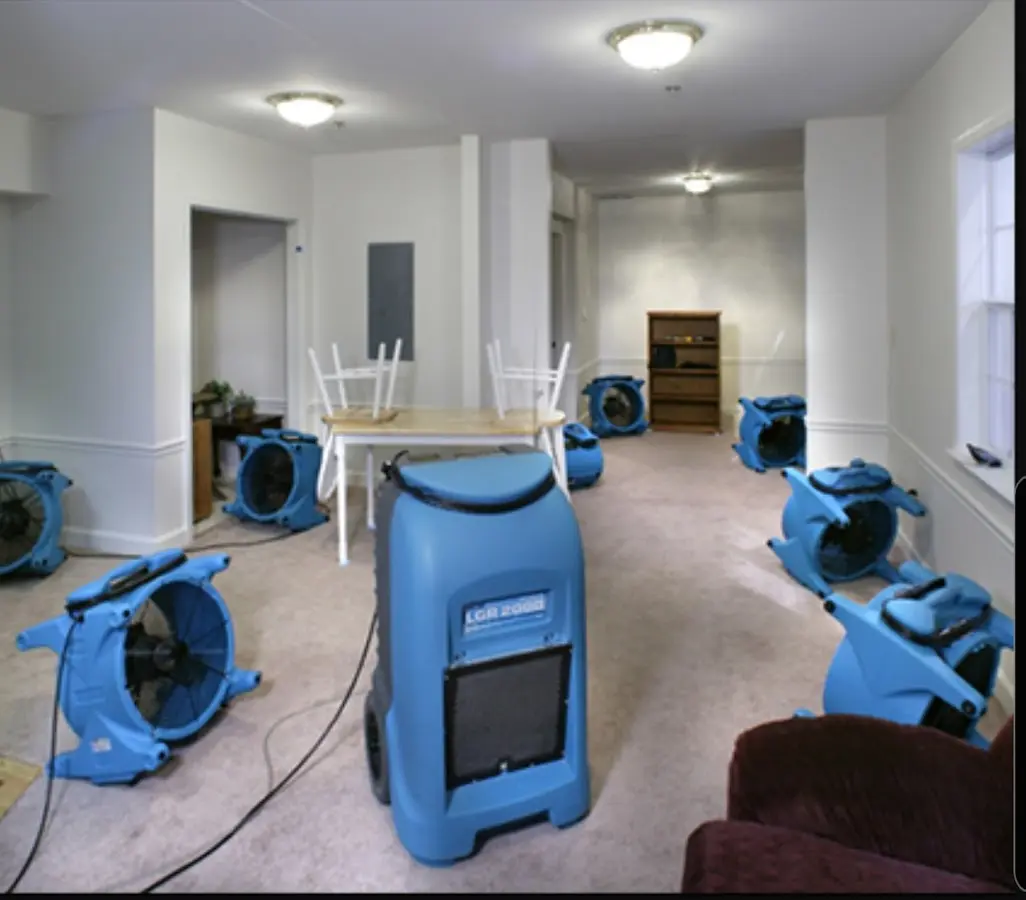 Air movers and dehumidifier setup for Water Damage Restoration in Lakeland